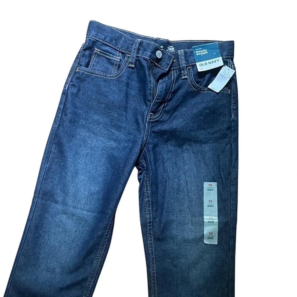 Old Navy Slouchy Straight Jeans Boys 10 Dark Wash NEW High Rise Built-In‎ Tough